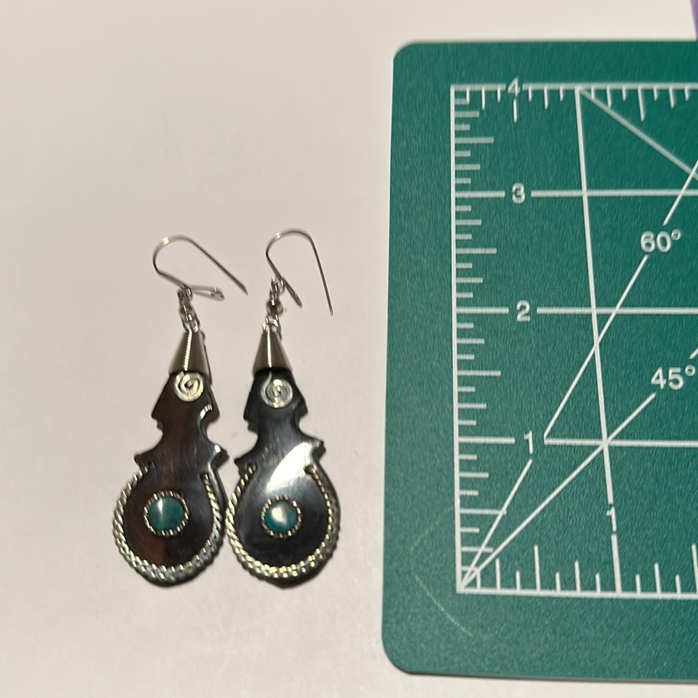 Hand carved Antler and Alpaca Metal with malachite stone from Colombia /Ecuador